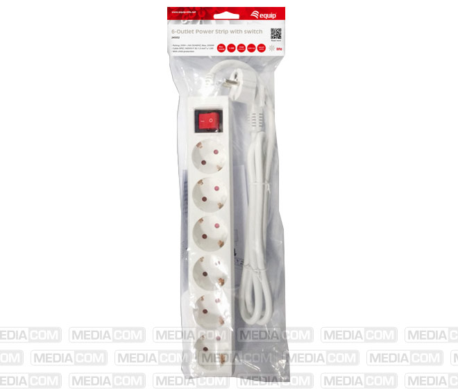 Steckdosenleiste, 6-fach, Schalter, Schuko 90°