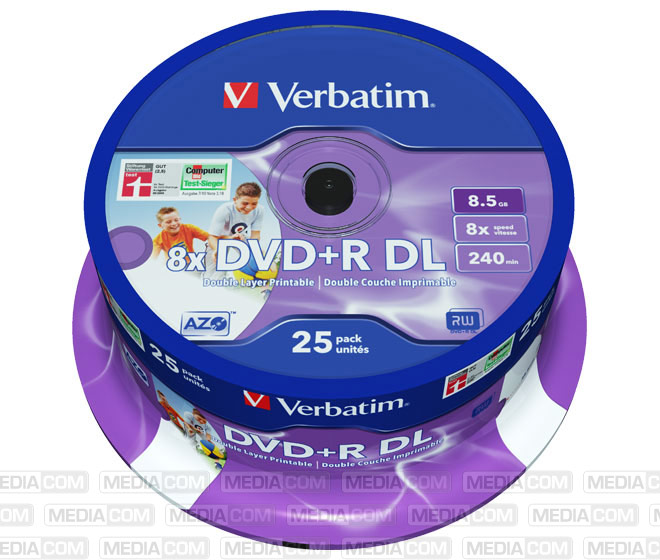 DVD+R DL 8.5GB/240Min/8x Cakebox (25 Disc)