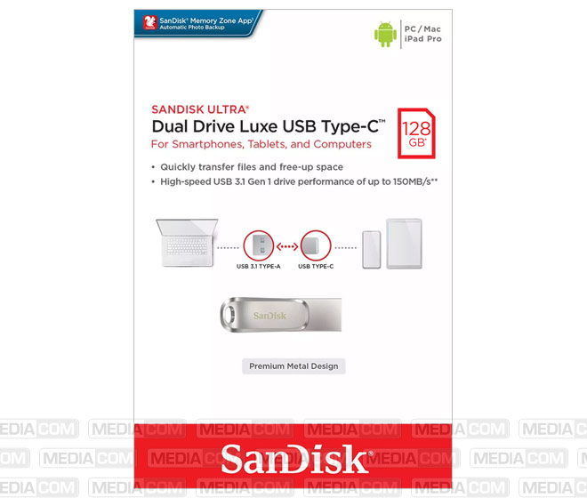 USB 3.1 OTG Stick 128GB, Dual Drive Luxe