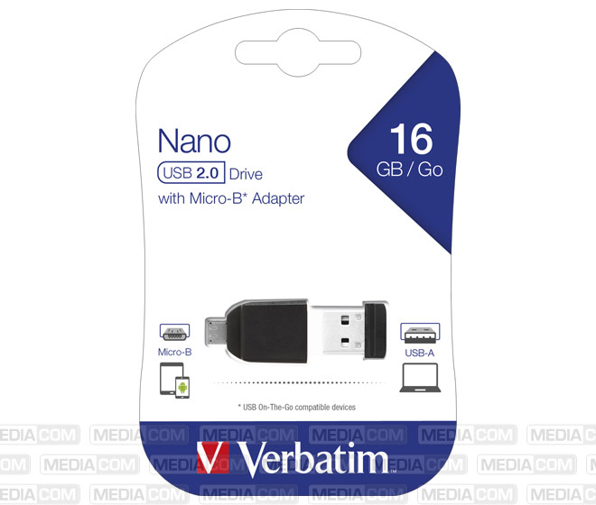 USB 2.0 OTG Stick 16GB, Micro-B Adapter, Nano