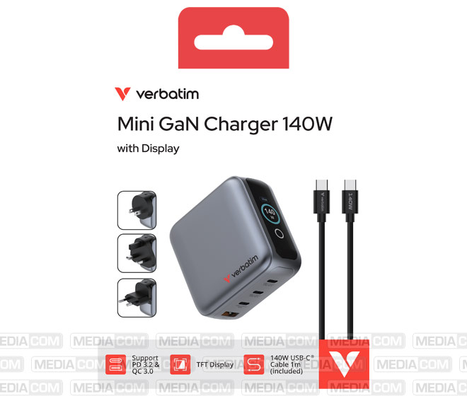 Ladeadapter, Mini GaN mit Display, 140W, grau