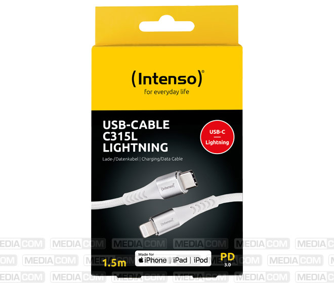 Ladekabel, USB-C/Lightning, 1.5m, weiss