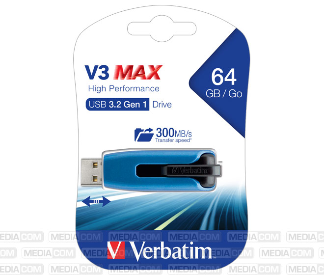 USB 3.2 Stick 64GB, V3 MAX, blau-schwarz