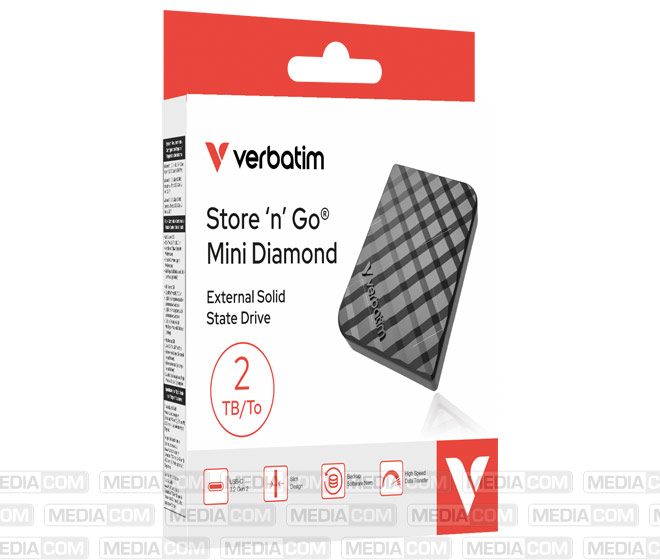 SSD 2TB, USB 3.2, Typ A-C, Mini Diamond, schwarz