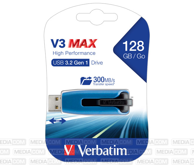 USB 3.2 Stick 128GB, V3 MAX, blau-schwarz