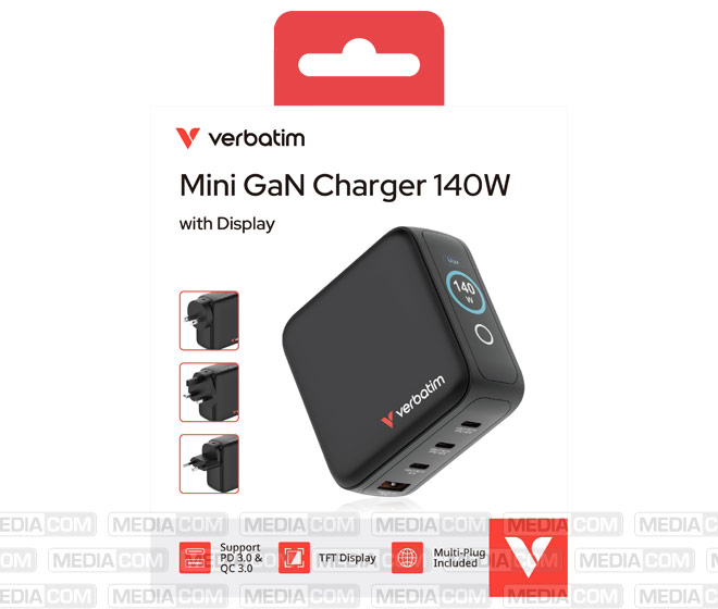 Ladeadapter, Mini GaN mit Display, 140W, schwarz