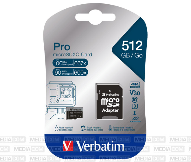 microSDXC-Card 512GB, PRO, U3, UHS-I, 4K UHD