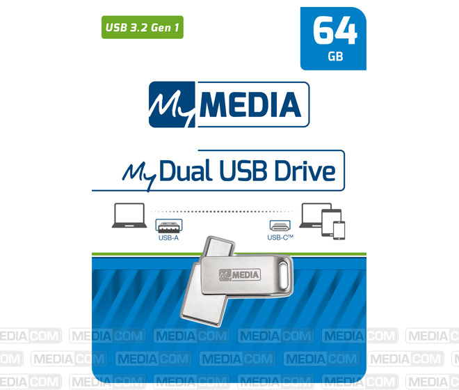 USB 3.2 OTG Stick 64GB, Typ A-C, My Dual, silber
