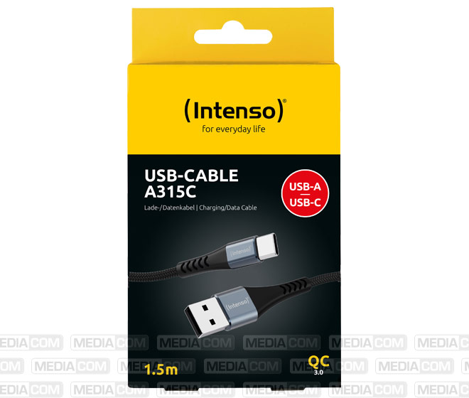 Ladekabel, USB-A/USB-C, 1.5m, schwarz