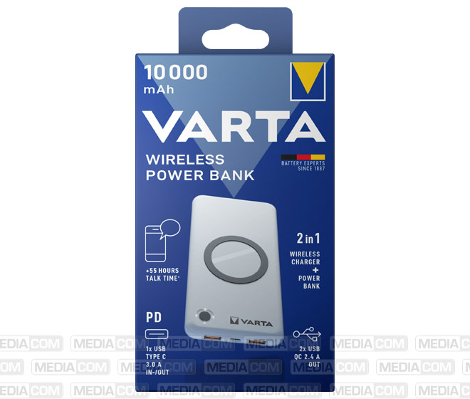 Akku Powerbank, 10.000mAh, Wireless, weiss