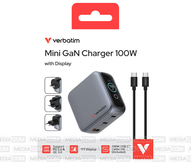 Ladeadapter, Mini GaN mit Display, 100W, grau