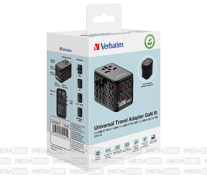 Ladeadapter, Universal Travel, UTA-06, GaN III, 140W, schwarz