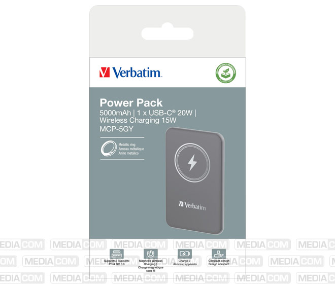 Akku Powerbank, 5.000mAh, MCP-5GY, grau