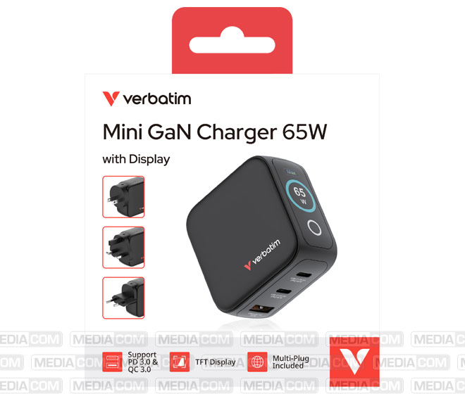 Ladeadapter, Mini GaN mit Display, 65W, schwarz