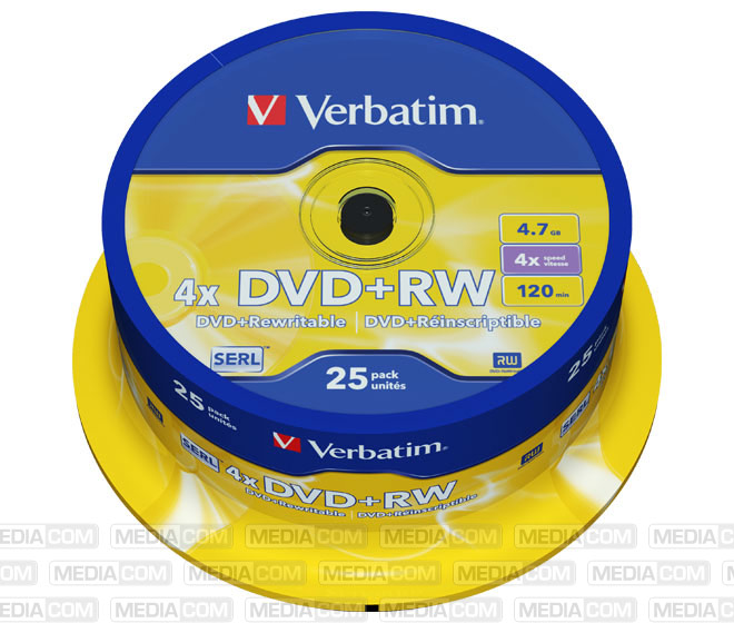 DVD+RW 4.7GB/120Min/4x Cakebox (25 Disc)