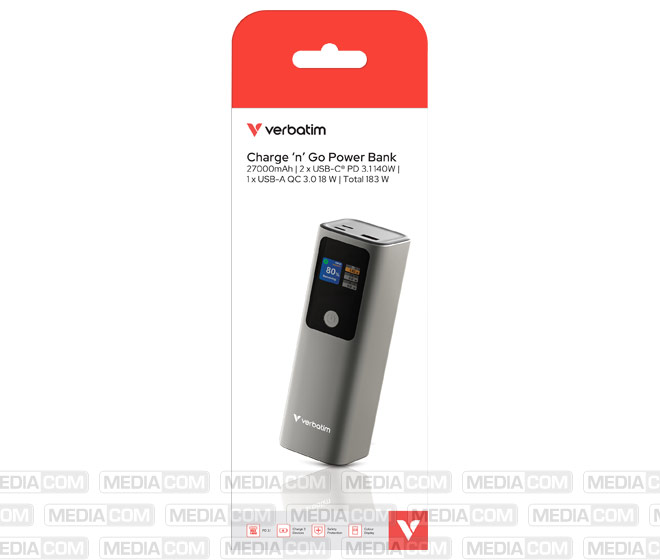 Akku Powerbank, 27.000mAh, Charge'n'Go, metall-grau