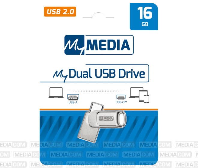 USB 2.0 OTG Stick 16GB, Typ A-C, My Dual, silber