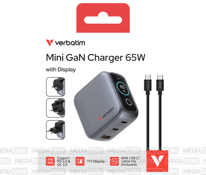 Ladeadapter, Mini GaN mit Display, 65W, grau
