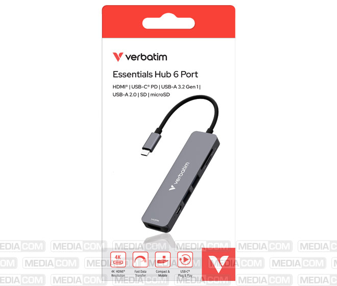 Hub, USB-C Essentials, 6 Port mit Card Reader			