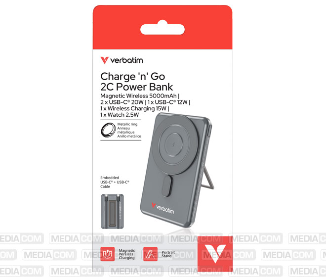 Powerbank Charge'n'Go 2C, 5.000mAh, Klappstand, grau