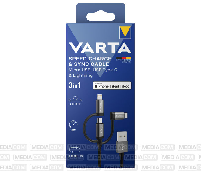 Ladekabel, USB-A/Micro/C/Lightning, 2.0m, schwarz