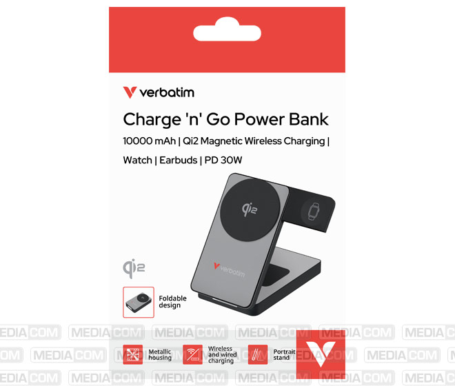 Powerbank Charge'n'Go Qi2, 10.000mAh, klappbar, grau