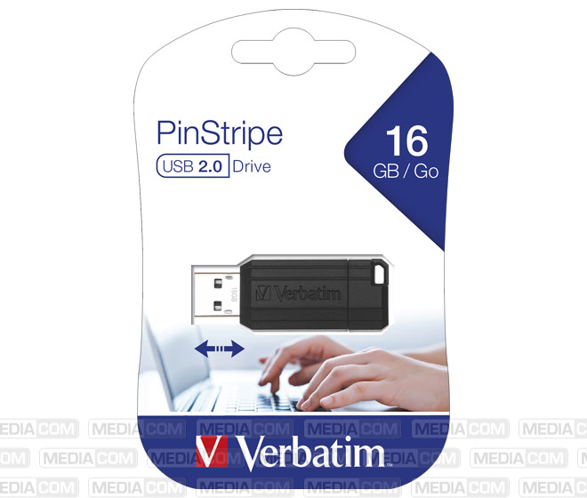 USB 2.0 Stick 16GB, PinStripe, schwarz