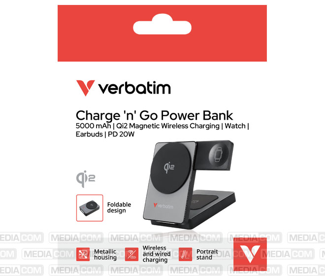 Powerbank Charge'n'Go Qi2, 5.000mAh, klappbar, grau