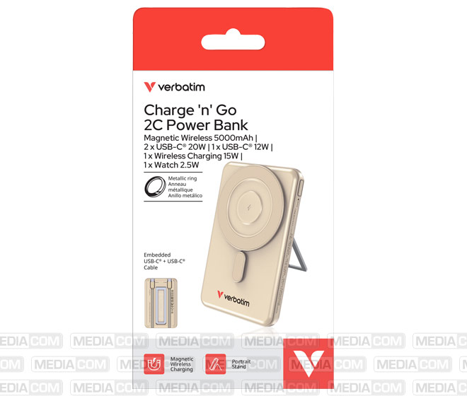 Powerbank Charge'n'Go 2C, 5.000mAh, Klappstand, gold