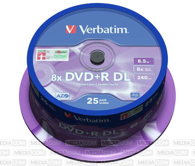 DVD+R DL 8.5GB/240Min/8x Cakebox (25 Disc)