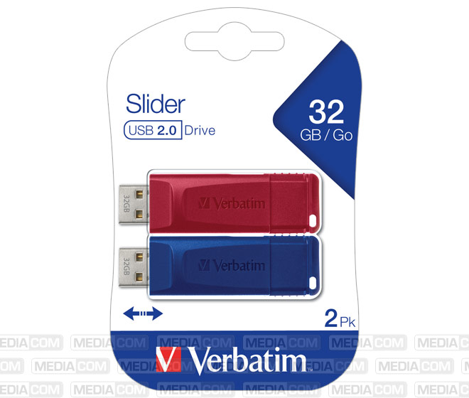 USB 2.0 Stick 32GB, Slider, rot-blau, Multipack