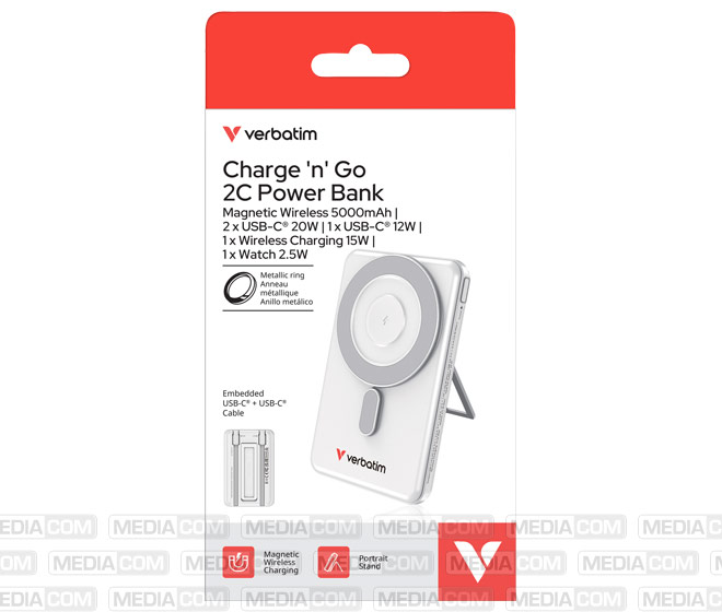 Powerbank Charge'n'Go 2C, 5.000mAh, Klappstand, silber