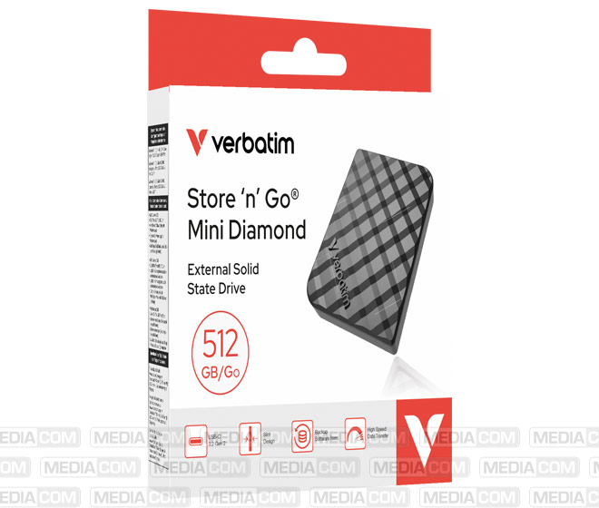 SSD 512GB, USB 3.2, Typ-C, Mini Diamond, schwarz