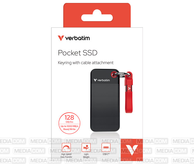 SSD 128GB, USB 3.2, Typ-C, Pocket, schwarz/rot