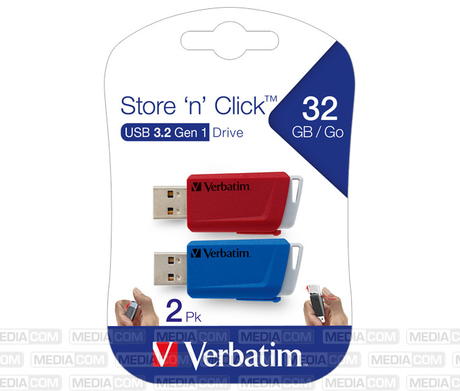 USB 3.2 Stick 32GB, Store'n'Click, rot-blau